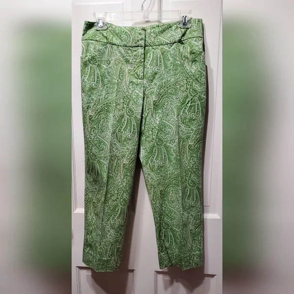 Talbots green paisley "Curvy" w/ vent pants sz 6P - Picture 2 of 9